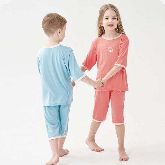 New 2024 Kids Summer Thin Pajamas Sets Boys Girls Modal Nightwear Three Quarter Sleeves with Pants Children Home Wear 2-12Years