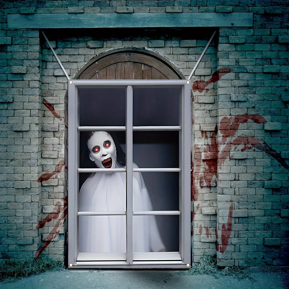 Halloween Horror Atmosphere Window Door Banner Durable Polyester Material Indoor and Outdoor Decoration