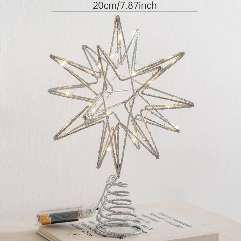 Christmas Star Tree Topper with Warm White Lights Pre-lit Glittered Star Treetop Lighted Xmas Treetop for Home Decorations