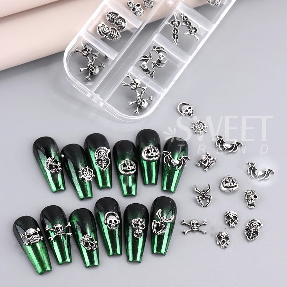 New Punk Gothic Spider Christ Jesus Satan Angel Nail Charms Skull Ghost Alloy 3D Halloween Y2K Nail Art Decoration Accessories