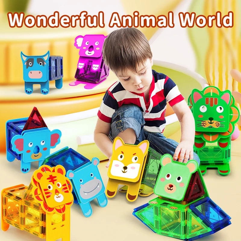 Romboss Animal Magnetic Building Blocks Set for Kids Magnetic Construction Tiles Montessori Educational Toys Christmas Gifts