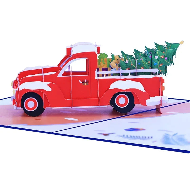 1 pcs Creative Color Printing Christmas Day 3D Card Christmas Car 3D Card Holiday Blessing Pop up Card