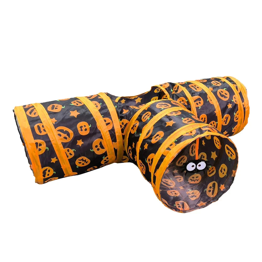 New Halloween Pumpkin Cat Channel Foldable Rolling Dragon S Long Straight Ring Paper Cat Tunnel Toy