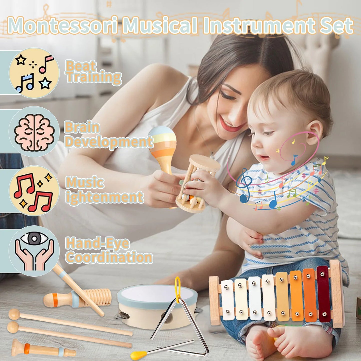 Kids Musical Instruments for Toddlers Wooden Toys Music Enlightenment Percussion Toys Xylophone Drum Sensory Toys For Baby