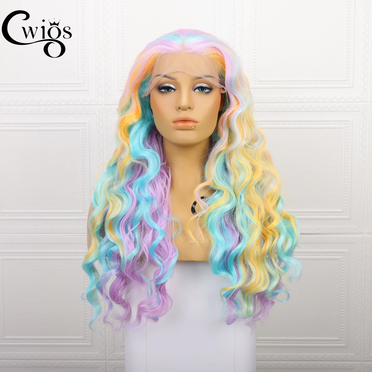 Wholesale Rainbow Multi-color Wig Look Like Human Hair 13*3 Transparent Pre-Plucked Hairline Futura Synthetic Lace Front Wigs