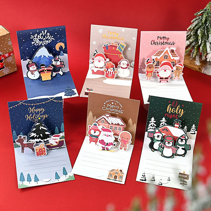 1set Merry Christmas 3D Pop UP Greeting Cards With Envelope Christmas Thank You Invitation Blessing Postcard New Year Xmas Noel
