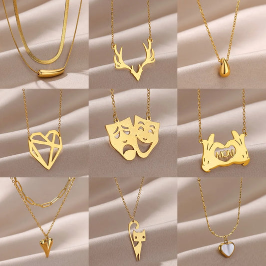 316L Stainless Steel Necklace For Women Gold Color Heart Pendant New Trend Girls Clavicle Chain Electroplate Jewelry Gifts