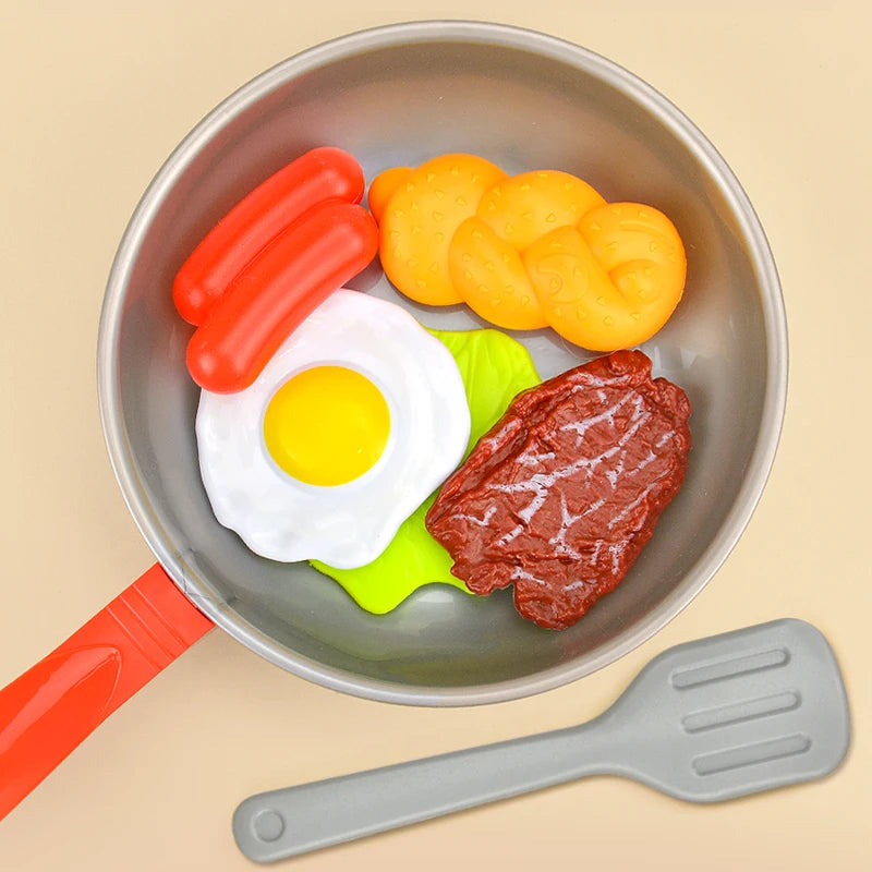 8PCS Kitchen Food Toys Simulation Kitchenware Play Set Pretend Play Pot Steak Vegetable Bread Hot Dog Omelette Children Girl Toy