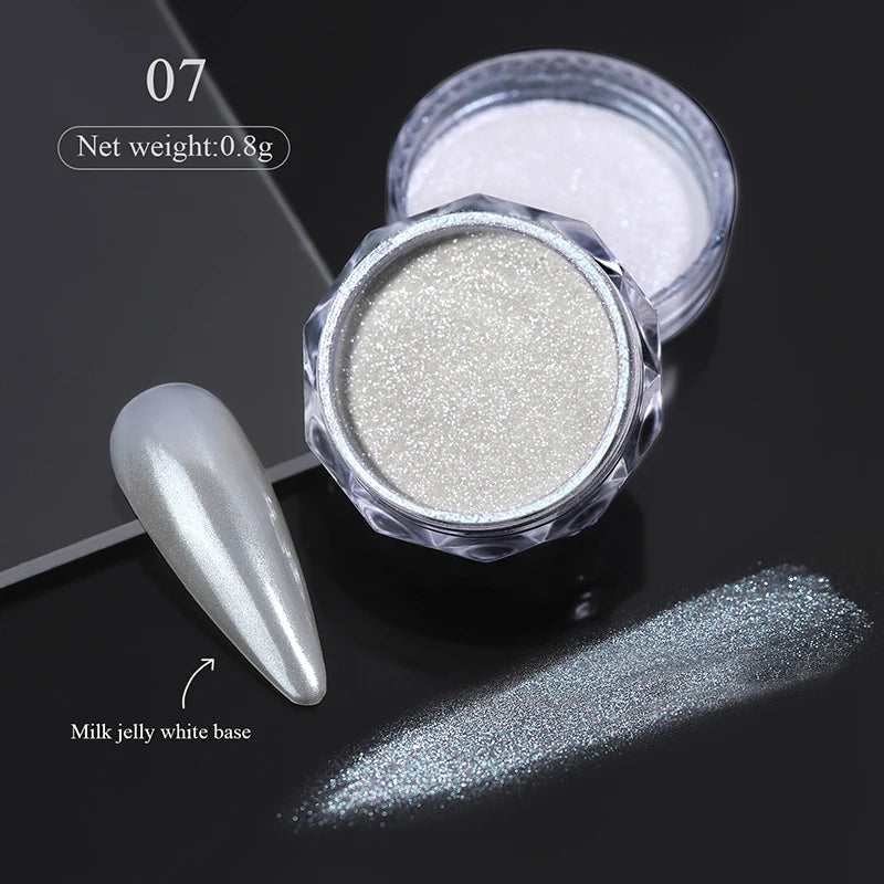 Aurora Pearl Nude Pink White Nails Glitter Dust Chrome Moonlight White Rubbing on Powder Shell Mirror Pigment Nail Art Supplies