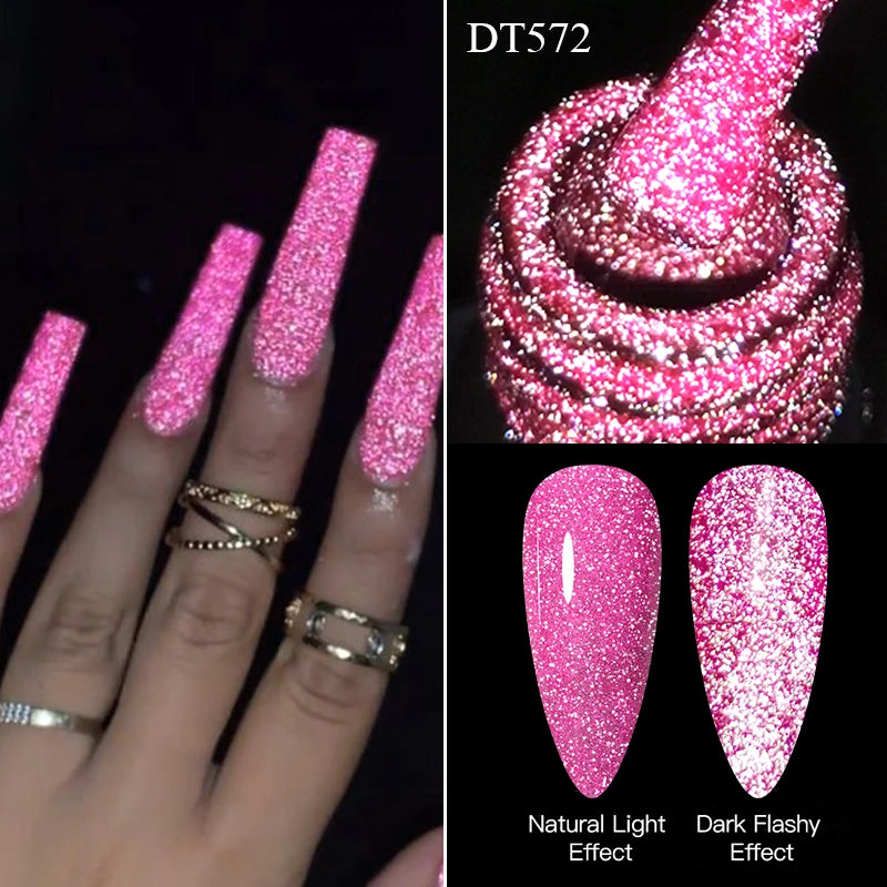 MEET ACROSS Sparkling Rose Pink Reflective Glitter Gel Nail Polish 7ML Nail Gel Manicure Semi Permanent UV LED Varnish Nail Art