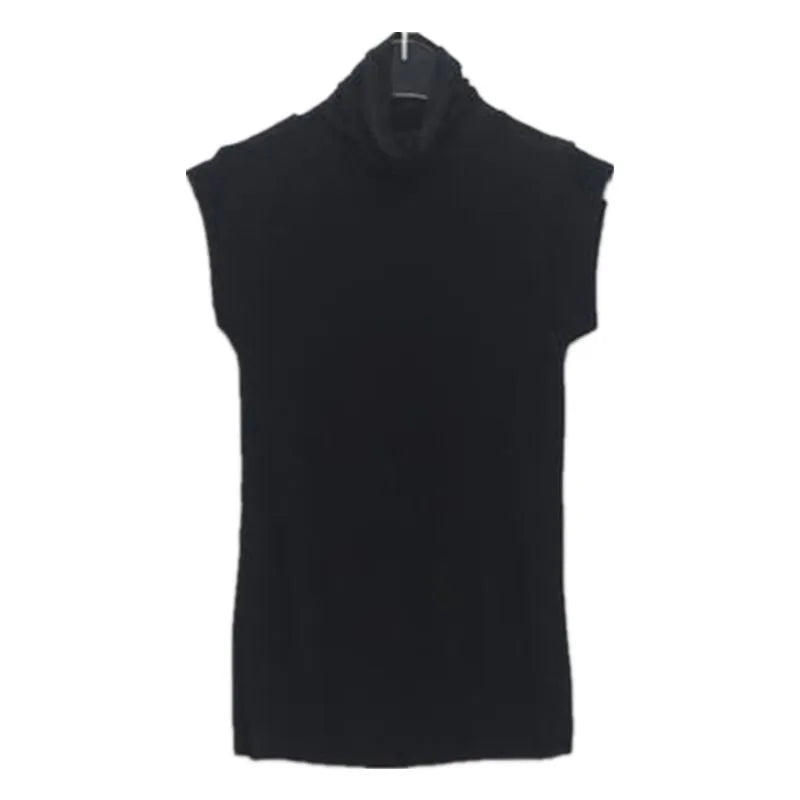 Sexy Turtleneck Sleeveless T Shirts Female Vintage Women Clothing 2023 Summer New Slim Tee Shirt Femme Fashion Korean Y2K Tops