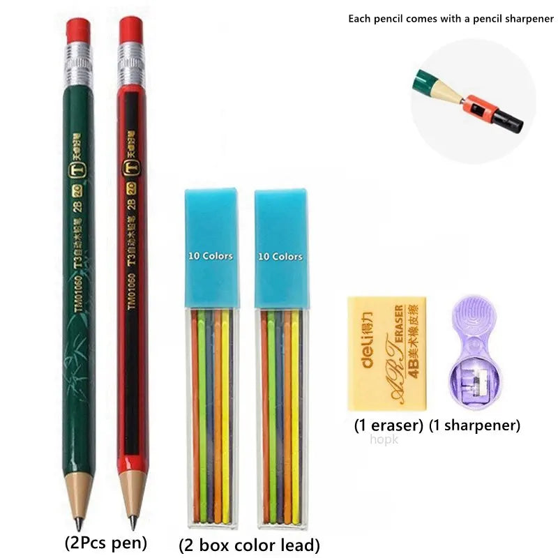 2.0 mm Mechanical Pencils Set 2B Automatic Student Pencils with Sharpener Color Pencil Leads School Pens Kawaii Cute Stationery