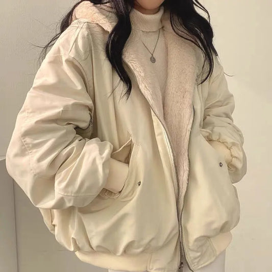 2023 Autumn Thicken Parkas Women Casual Hooded Jacket Winter Comfortable Double-Layer Korean Style Simple Solid Warm Cute Coats