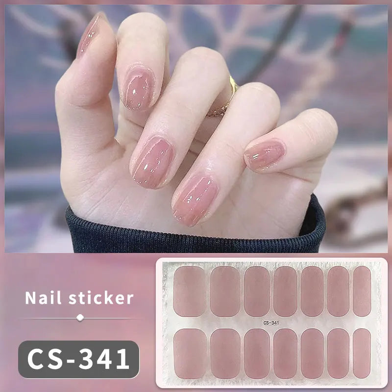 14/16Tips Fashion Gradient Nail Sticker Nail Art Stickers Self-Adhesive Simple Full Nail Wraps French DIY NAil Art Making