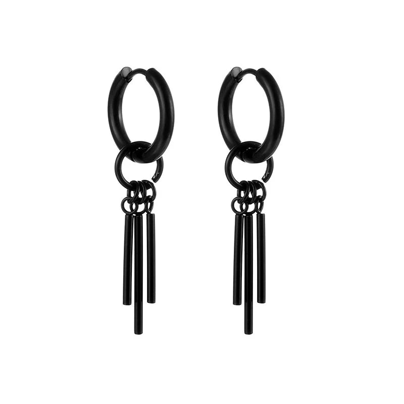 Fashion Gothic Street Hip Hop Stick Stainless Steel Black Drop Earrings For Women Men Ear Jewelry Pendant Cool Eardrop