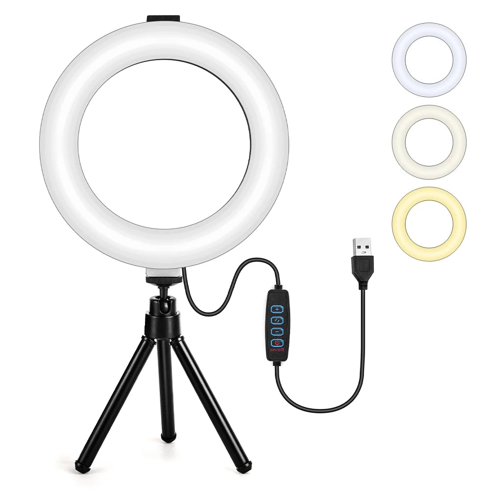 6inch Video Led Light Photography Selfie Dimmable Video Fill Light with Tripod For Photo Studio Live Stream Fill Lamp Makeup