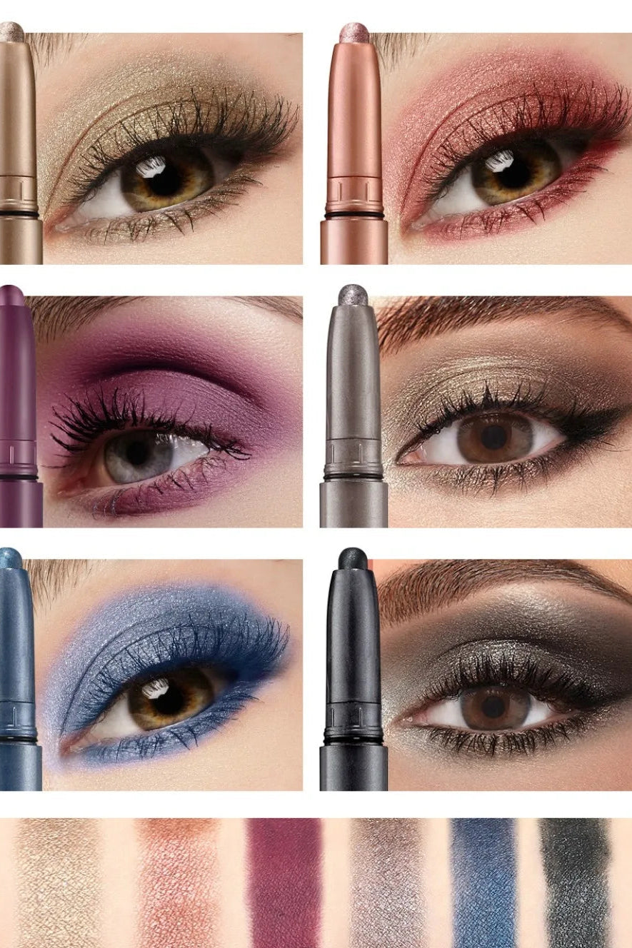 12 Colors Pearly Eyeshadow Stick Waterproof Glitter Matte Nude Eye Shadow Pencil High Pigmented Shimmer Eyeshadow Makeup Tool