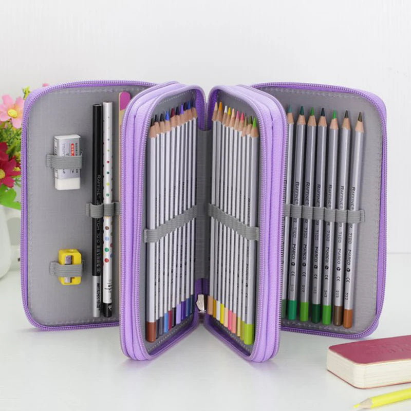 32/48/72 Holes Pencil Case for Colored Pencils Multifunction Large Capacity Art Drawing Pen Storage Bag School Stationery