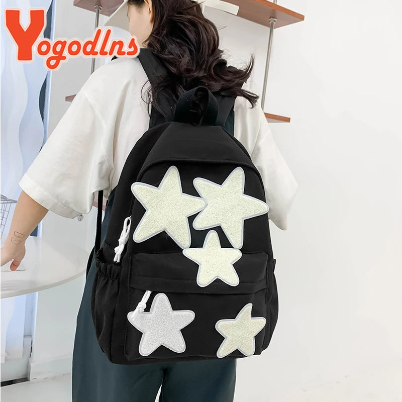 Women's Casual School Backpack Cute Five-Pointed Star School Bags For Teenagers Girls Students Korean Style Laptop Bag