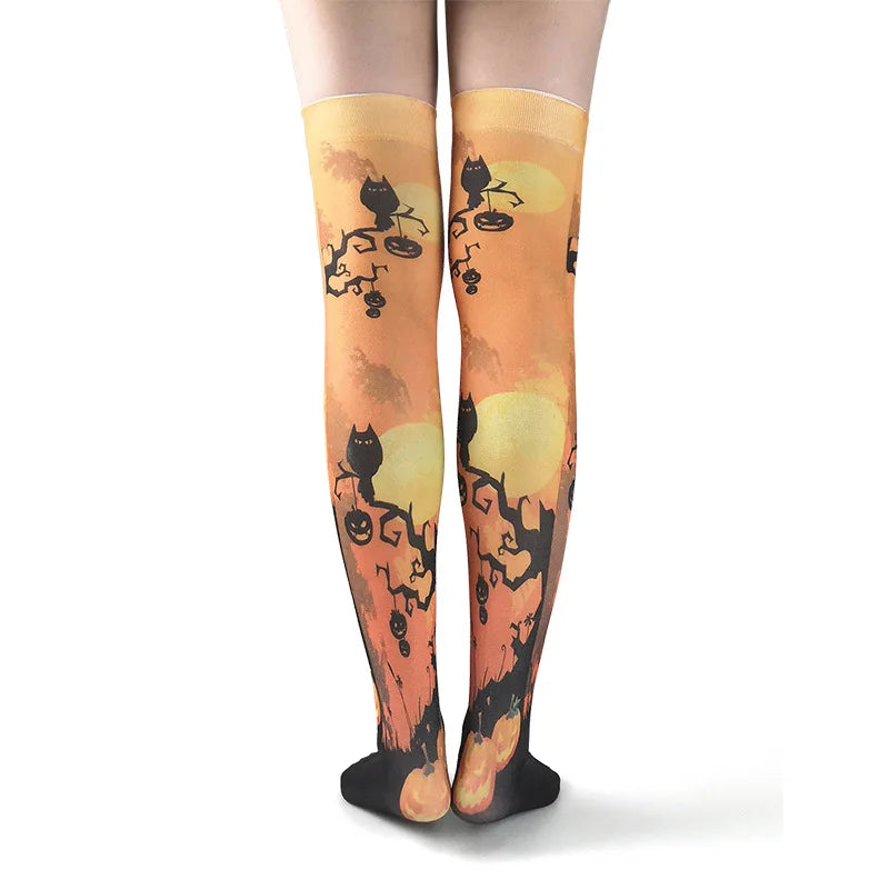 Halloween Cosplay Stockings For Women Halloween Costumes Lolita Over Knee Socks Female Printed Long Socks Clothing Accessories