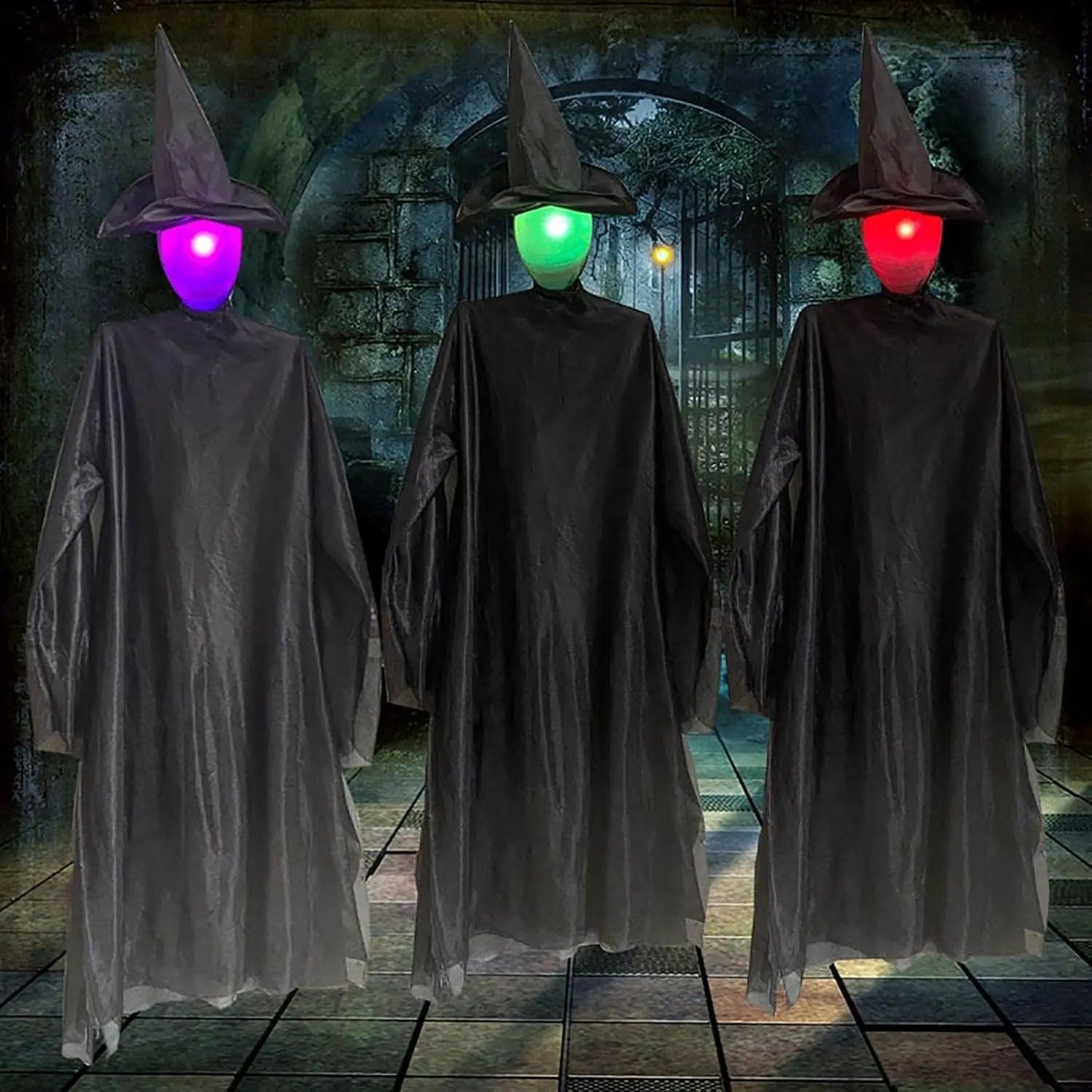 1pc Halloween Witches Stakes Glowing Faceless Sound-Activated Scary Witch Light-Up Life Size Outdoor Yard Party Decoration Props