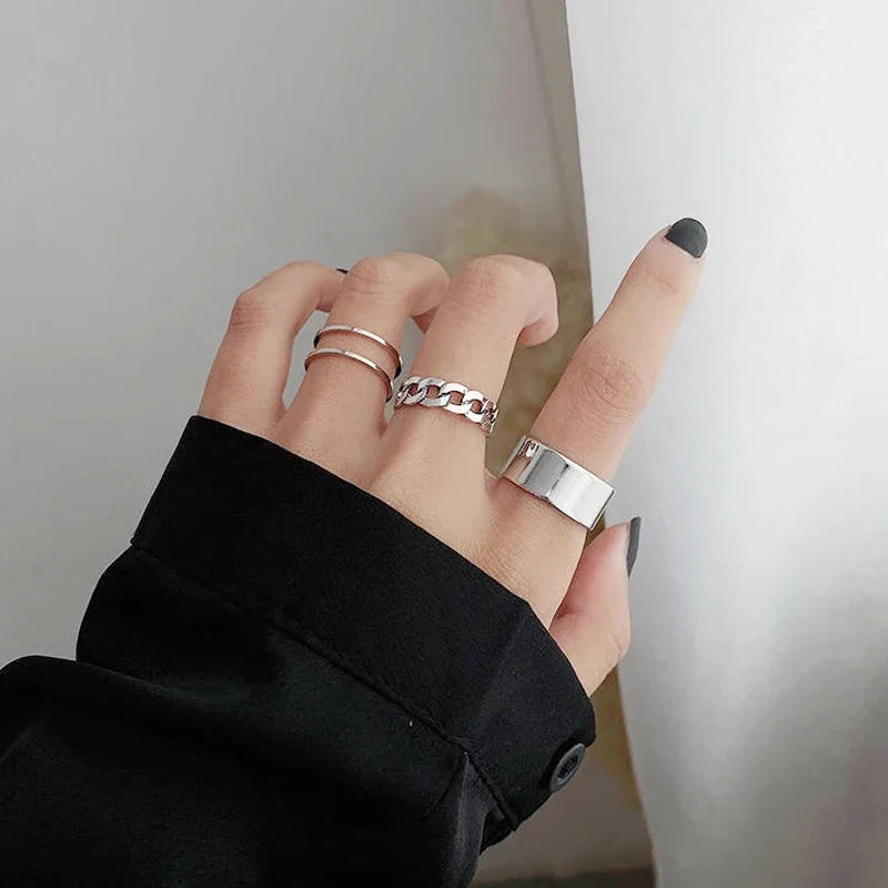 LATS Punk Metal Geometry Circular Punk Rings Set Opening Index Finger Accessories Buckle Joint Tail Ring for Women Jewelry Gifts