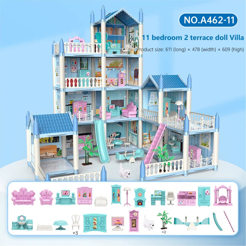 Dream Castle Princess Toys DIY House Kit For Children Building Big Villas Furniture Miniature Doll  Xmas Birthday Gifts Kids Toy