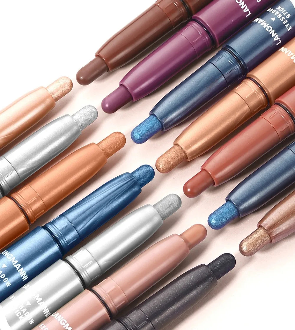 12 Colors Pearly Eyeshadow Stick Waterproof Glitter Matte Nude Eye Shadow Pencil High Pigmented Shimmer Eyeshadow Makeup Tool