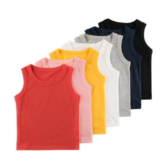 Boys Girls Tanks 2-8T Sleeveless Shirt Kids Soft Tees Children Solid Color Red Yellow Blue Tops Casual Black White Pink Clothes