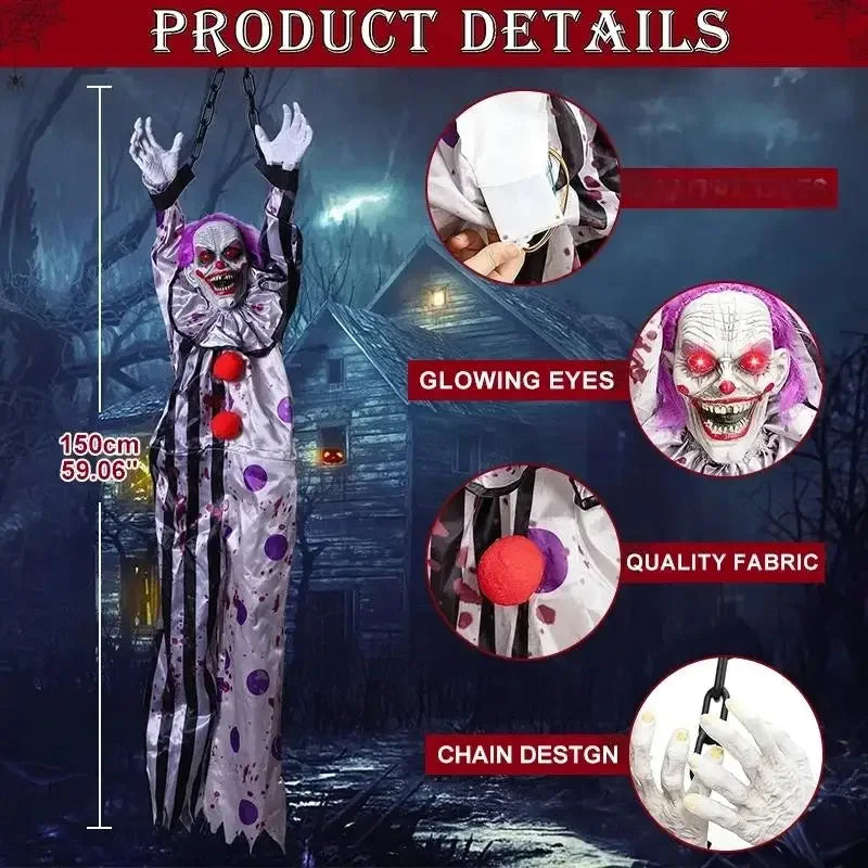 Halloween Animatronic Hanging Decoration Animated Talking Scary Clown  Electric Ghost Glowing Skeleton Female Ghost Horror Prop