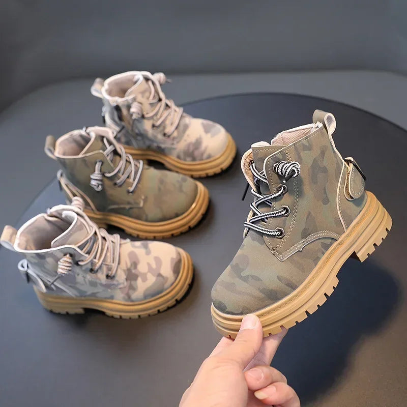 Handsome Children Combat Army Boots Spring Autumn Camouflage Outdoor Boots for Boys Girls School Student Hicking Shoes F09133