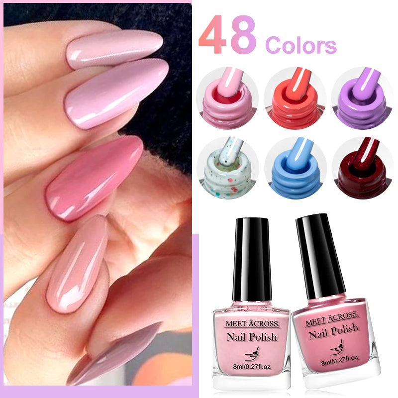 MEET ACROSS 8ml Pink White Nude Water-Based Peel Off Nail Polish Glass Bottle Nail Art Polish DIY Design No Need Lamp