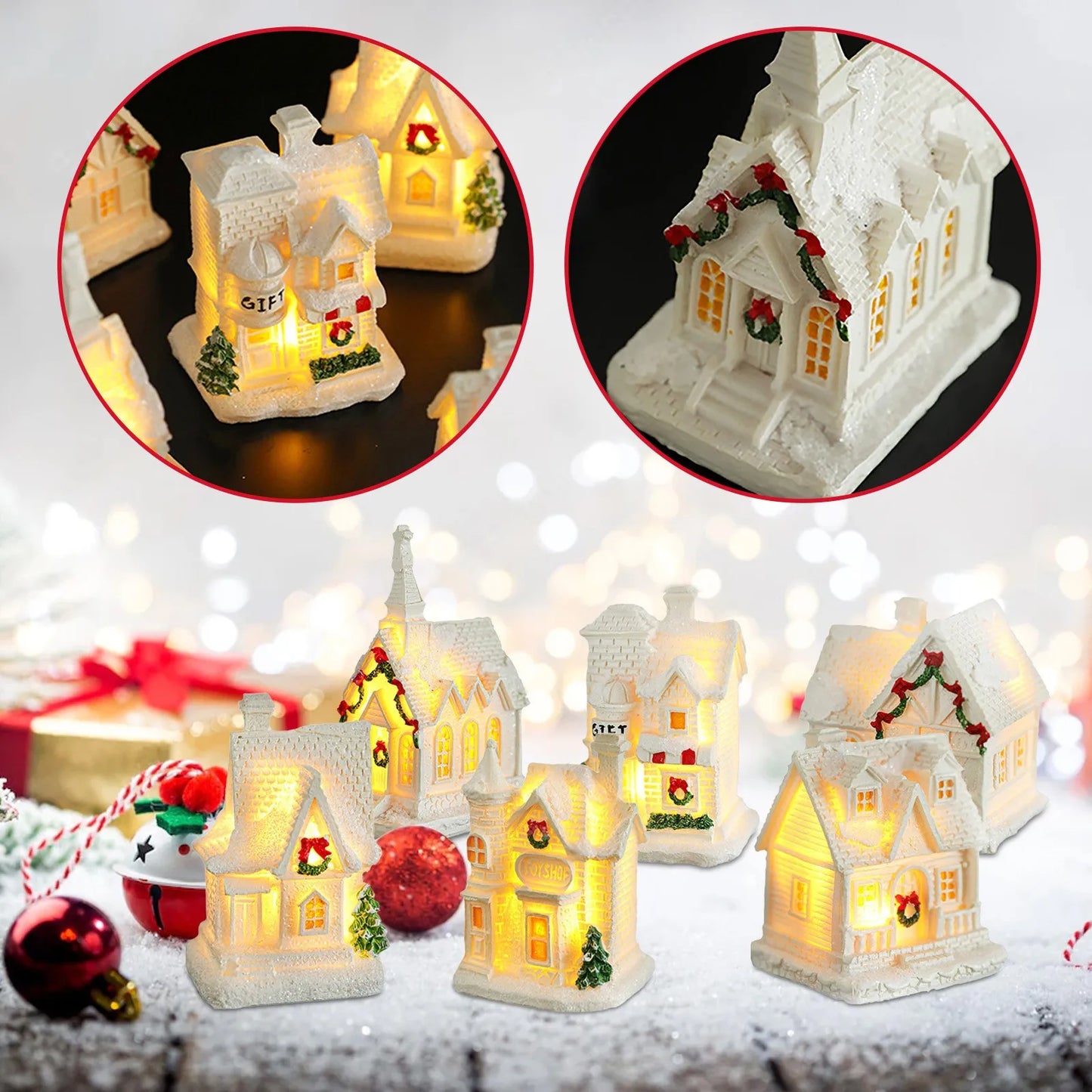 New Christmas Village Lights Up House Ornament LED Lights Up White Christmas Village House Set for Xmas Home Interior Decoration