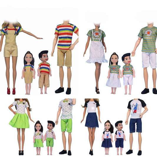 A Family of Four Doll Lovers Family Parent-Child Set for Barbie and Prince Ken 14cm Children's Clothes Changing Little Girl Toys