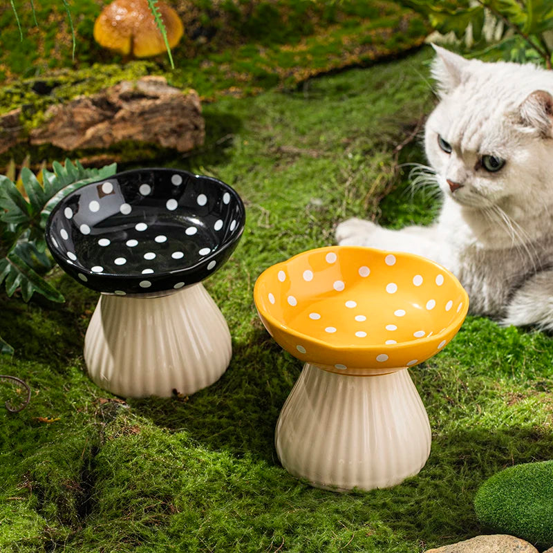 Ceramic Cat Bowl Creative Cute Mushroom Shape Puppy Dog Feeder Pet Feeding And Water Eatting Bowl Drinker Porcelain Pet Supplies