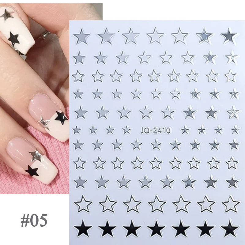 Sliver Stars Nails Stickers 3D Laser Stylish Adhesive Nail Sticker Manicure Decoration Nail Stickers for Nails Nail charms