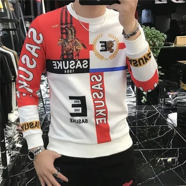 Stylish Youthful Vitality Letter T-shirts Spring Autumn Round Neck Men's Clothing Long Sleeve Casual Spliced Printed Pullovers