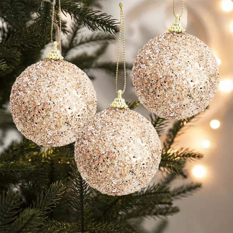 30/6pcs Glitter Champagne Gold Christmas Balls Sparkling Xmas Tree Hanging Ball Pendants Christmas New Year Party Decor Ornament