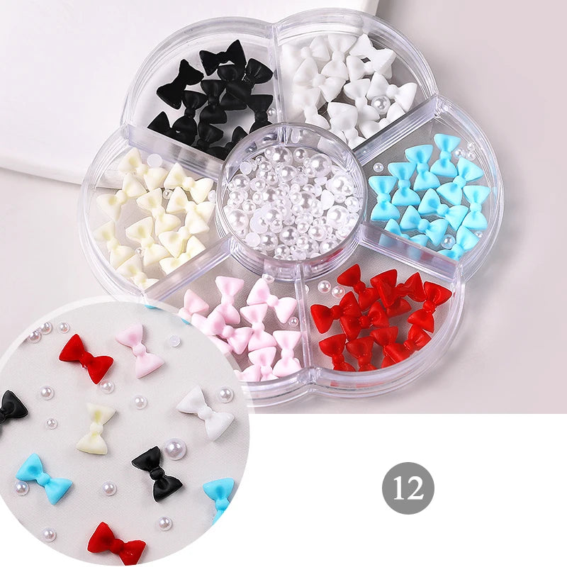 Mixed Acrylic Bowknot 3D Nail Art Decorations Flower Resin Charms Gold Beads Caviar Pearl Mixed Rhinestones Accessories Boxed