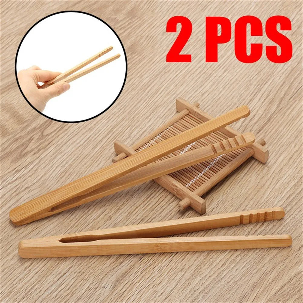 Hot Sale 2Pcs Wooden Tea Clip Bamboo Kitchen Salad Food Toast Tong Tweezer Bacon Sugar Ice Tea Utensil Teaware Accessories