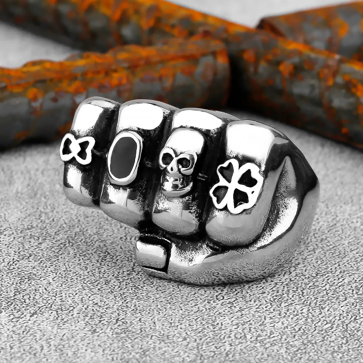 Vintage Fashion Personalized Cross Fist Skull Ring Rock Stainless Steel Men's Motorcycle Skull Ring Accessories Teen Jewelry