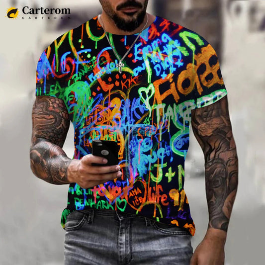 2022 New Fashion Neon Graffiti Printed 3D T-shirt Men Women Summer Casual Short Sleeve Hip Hop Harajuku Streetwear Tops