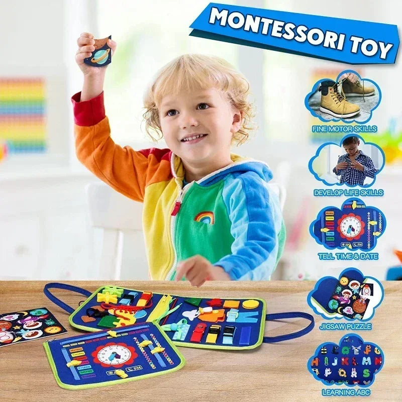 Busy Board Montessori Toys Toddlers Sensory Suitcases Preschool Learning Educational Travel Activities Motor Lacing Up Skills