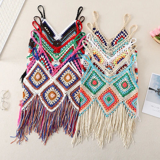 New Hollow Vest for Women Boho Tanktop Bohemian Crop Tops National Style Camisole Lady Free Shipping