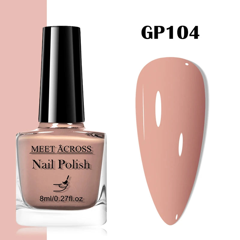 MEET ACROSS 8ml Pink White Nude Water-Based Peel Off Nail Polish Glass Bottle Nail Art Polish DIY Design No Need Lamp