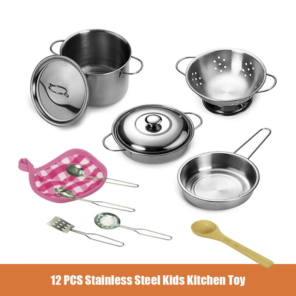 12/25pcs Girls Kids Mini Pretend Play Tools Stainless Steel Children Kitchen Cookware Pots Pans Food Toys Set Cooking Role Play