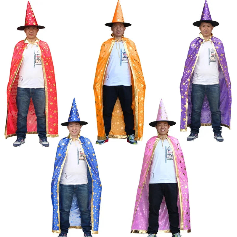 Halloween Cape with Hat Star Pattern Pumpkin Cape Cosplay Costumes Carnival Costume for Kids Boys Girls Party