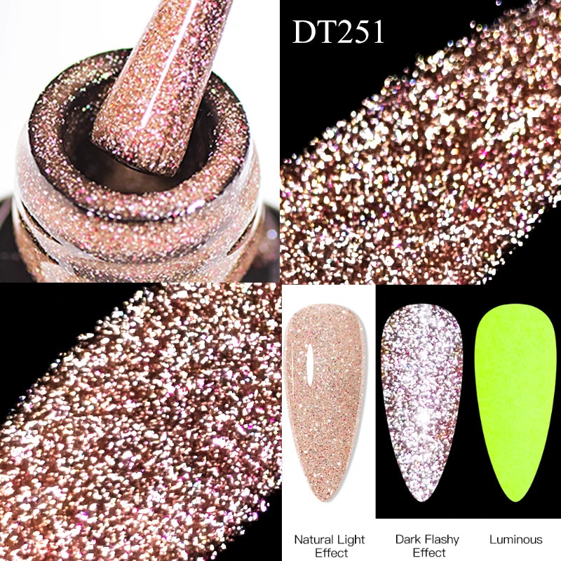 MEET ACROSS Sparkling Rose Pink Reflective Glitter Gel Nail Polish 7ML Nail Gel Manicure Semi Permanent UV LED Varnish Nail Art