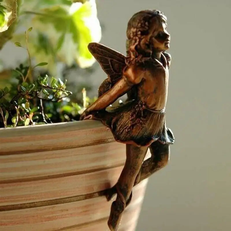 Miniature Fairies Pot Huggers Fairy Garden Planter Pot Hanger Flower Pot Vase Huggers Resin Angel Statue Figurines Desk Ornament