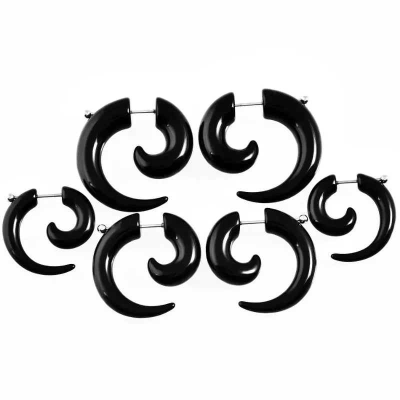 Personality Punk Black Spiral Horn Acrylic Earrings for Men Women Trendy Hip Hop Rock Piercing Stud Ear Rings Jewelry Accessory